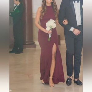 BHLDN Lennox Halter Open-Back Side-Slit Stretch Crepe Gown